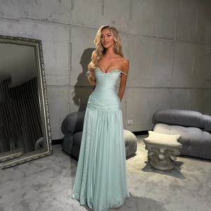 Galarity 라이트 블루 댄스 파티 드레스 오프 숄더 특별 행사 드레스 셔링 비즈 파티 드레스 정장 이브닝 드레스 맞춤 제작