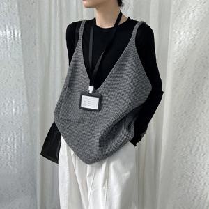 여성용 니트 민소매 슬링 베스트, 레이지 슬랙 스타일, 백리스, 올드머니 스타일 탑