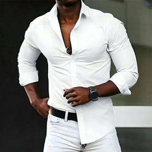 새로운 남성용 셔츠 단색 긴팔 캐주얼 패션 블랙 앤 화이트 다채로운 선택 옵션 사계절 비즈니스 남성용 셔츠