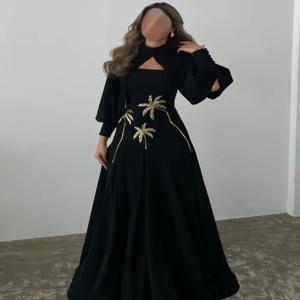 맞춤형 우아한 클래식 저지 스팽글 플리츠 A라인 하이 칼라 롱 드레스 맞춤형 행사 드레스 사이즈 선택 가능 포멀