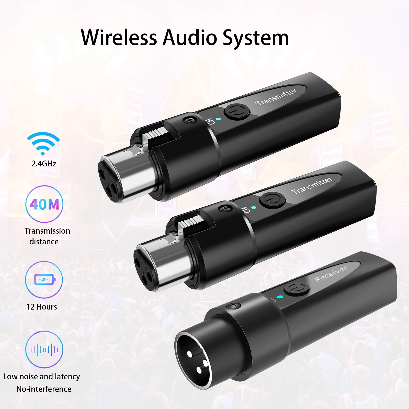 XLR 무선 마이크 송신기 수신기, 2.4Ghz 마이크 무선 시스템, 오디오 Mi용 충전식 무선 마이크 어댑터