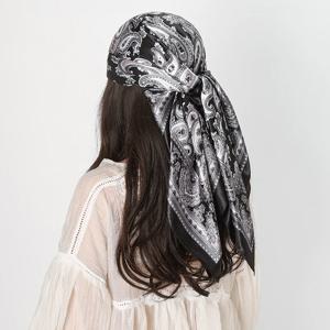 새틴 스퀘어 스카프 여성 히잡 페이즐리 캐슈 프린트 실크 스카프 넥커치프 숄 랩 헤어밴드 헤어 액세서리 반다나 90*90cm