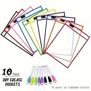 10PCS 건식 지우기 포켓 재사용 가능한 닦아 클린 포켓 세트 학습 자료 모듬 색상 시트 프로텍터