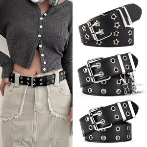 110cm 여성용 남여 남성 벨트 고품질 더블 홀 스타 아일렛 힙합 록 스타일 하위 문화 Y2K 벨트 펀치 프리 사이즈