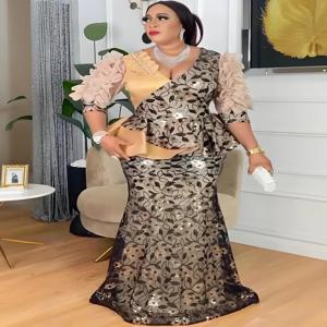 플러스 사이즈 아프리카 파티 드레스 여성용 다시키 스팽글 섹시 바디콘 롱 드레스 우아한 터키 무슬림 웨딩 이브닝 가운