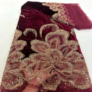 2026 럭셔리 아프리카 레이스 원단 5야드 벨벳 레이스 비즈 튤 레이스 원단 자수 나이지리아 원단 웨딩 드레스 재봉용