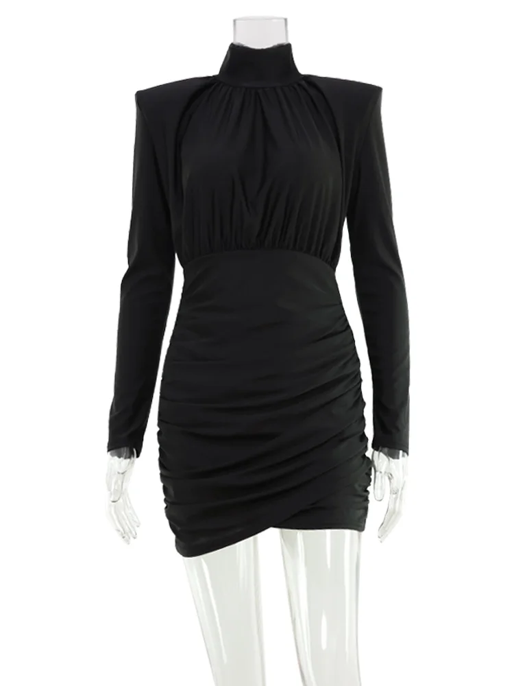 여성용 솔리드 드레스 패션 섹시 스트리트웨어 긴 소매 터틀넥 미니 드레스 여성 슬림 핏 파티웨어