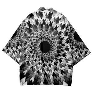 일본 패션 기모노 스트리트웨어 가디건 로브 2025 레트로 기하학 루즈핏 여성 남성 하오리 탑 유카타 공연복