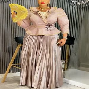 여성용 아프리카 의류 2피스 세트 상의와 스커트 수트 다쉬키 안카라 터키 의상 가운 플러스 사이즈 웨딩 파티 드레스