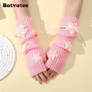여성용 Botvotee 슬리브 Y2k 액세서리 스위트 핑크 보우 하프 핑거 무료 배송 암 워머 프레피 스타일 핑거리스 장갑