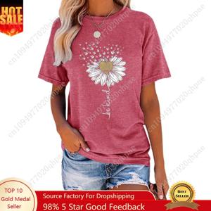 여성용 Anbech 해바라기 셔츠 반팔 티셔츠 십대 주니어 소녀 여름 티셔츠 의류