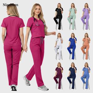 니아힌 멀티컬러 의료 유니폼 여성 병원 수술복 스크럽 세트 간호사 액세서리 치과 의사 작업복