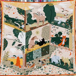 POBING 30% 실크 70% 캐시미어 스카프 여성용 핸드 롤드 동물 프린트 스퀘어 스카프 랩스 반다나 빅 히잡 여성용 푸라르 135CM