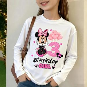 디즈니 미키 마우스 키즈 긴 소매 티셔츠 애니메이션 미니 생일 번호 코튼 탑 티셔츠 아동 의류 봄 언더 셔츠