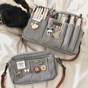 대용량 캔버스 보관 가방 고등학생을 위한 심플한 디자인 소년 소녀를 위한 다층 필통 및 가방