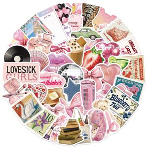 50개 만화 핑크 감성 시리즈 스티커 - 방수 PVC 장식 데칼 (쓰레기통, 저널, 스크랩북 장식, DIY용)