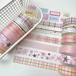 MINKYS 6 개/몫 핑크 브라운 장식 테이프 귀여운 만화 크리 에이 티브 와시 테이프 학교 문구