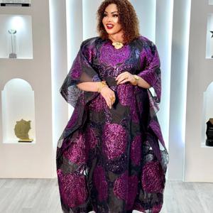 여성용 아프리카 드레스 고급 부부(부부) 원단 풍부한 자수 디자인