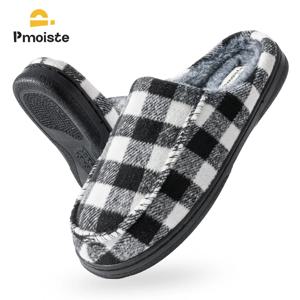 포이스티 울 플래드 하우스 슈즈 남성용 편안하고 부드럽고 따뜻한 TPR 쿠션 메모리폼 거실 슬리퍼 겨울 실내용 슬립온
