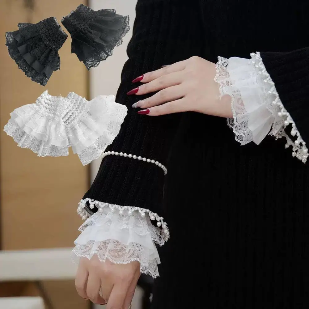 레이스 손목 커프스 여성용 탈부착 가능한 가짜 소매 우아한 셔츠 스웨터 장식용 커프스 레이스 얇은 가짜 커프스 웨딩 드레스용