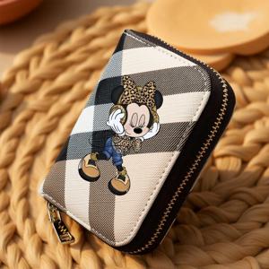 미키 & 미니 패턴 지갑 – 여성용 만화 프린트 및 카드 슬롯이 있는 짧은 PU 가죽 지퍼 동전 지갑, 여행 필수품
