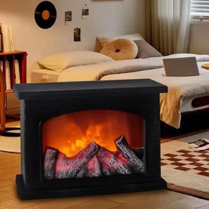 실내 방 테라스 크리스마스 할로윈 테이블 장식용 LED 벽난로 램프, 사실적인 불꽃, 배터리 및 USB 전원, 빈티지 스타일
