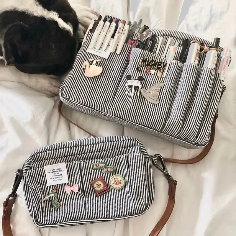 대용량 캔버스 보관 가방 고등학생을 위한 심플한 디자인 소년 소녀를 위한 다층 필통 및 가방