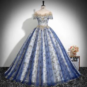 원숄더 이브닝 드레스, 음색이 아름다운 목소리, 학생 미술 시험, 무대 솔로 공연 의상, 새로운 진행자의 푹신한 치마