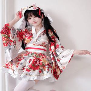 정장 전통 기모노 여름 꽃무늬 프린트 개선된 목욕 가운 세트 여성 코스프레 의상 민족 의상 무대 공연