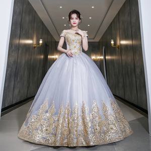 이브닝 가운 2026 신상 화려한 거즈 플러피 스커트 예술 시험, 벨 칸토 보컬 호스트 솔로 공연 의상, 롱 스타일 기품