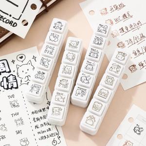 TIANZI 6개입 만화 색상 교사용 스탬프 칭찬 상장 평가 스탬프 문구류 스크랩북 용품 교실용