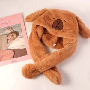 재미있는 카피바라 모자 동물 귀가 움직이는 따뜻한 플러시 모자 장난감 어린이 및 성인용