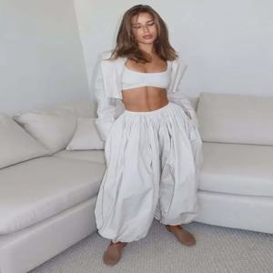 여성 드롭 웨이스트 랜턴 팬츠 3피스 수트 스트라이프 민소매 베스트 긴팔 라펠 셔츠 세트 2025 여성 캐주얼 스트릿웨어