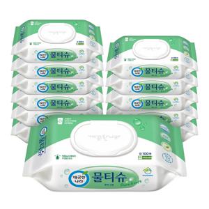 깨끗한나라 물티슈 퓨어그린 캡형 100매 12팩