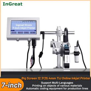 TIJ 온라인 잉크젯 프린터 가변 만료일 배치 코드, QR 바코드 로고 마스크, 유리 플라스틱 가방 캔 코딩 기계, 7 인치