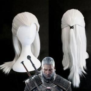 HAIRJOY ​​실버 화이트 코스프레 가발 긴 직선 의상 가발 합성 머리 내열성 섬유