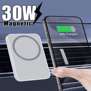차량용 마그네틱 무선 충전기, 맥세이프, 아이폰 15, 14, 13, 12 프로 맥스, 미니 에어 벤트, 자동차 전화 거치대 스탠드, 고속 충전, 30W