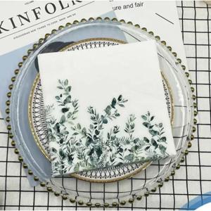 다채로운 인쇄 냅킨 녹색 잎 서양 식당 장식 목재 펄프 종이 일회용 버진 종이 20pcs/pac 33*33cm 2ply