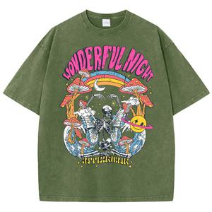 멋진 밤 해골 나비 웨이브 인쇄 여성 티셔츠 패션 오버 사이즈 탑 스트리트 편안한 의류 루즈 워시 티