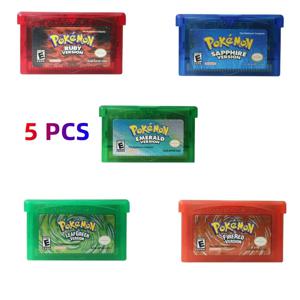 새로운 포켓몬 시리즈 에메랄드 FireRed Leafgreen Ruby Sapphire 5 버전 GBA 게임(32비트 비디오 게임 카트리지용 박스 포함) 설명서 없음