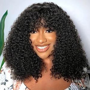 브라질 제리 곱슬 짧은 밥 인간의 머리 가발 앞머리 전체 기계 가발 인간의 머리 가발 하이라이트 물결 가발 여성을위한