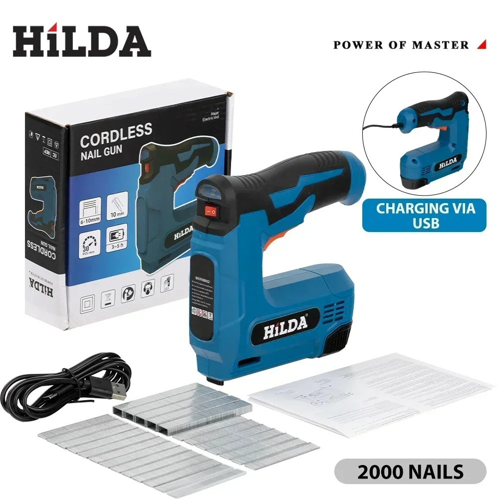 HILDA USBElectric 2-in-1 에어 네일 건 가구 공압 건 우드 프레임 스테이플러 공압 도구 전동 공구 2000pcs 스테이플