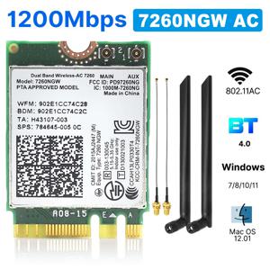 7260AC Bluetooth4.0 WiFi 1200Mbps 무선 네트워크 카드 NGFF M.2 Wifi 동글 802.11AC 노트북 용 듀얼 밴드 2.4G 5G 7260NGW