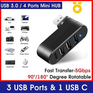 미니 스플리터 4 포트 USB 허브 3.0 박스 회전식 USB 데이터 전송 컴퓨터 노트북 맥북 PC 액세서리용 다중 확장기