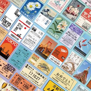 60PCS INS 스타일 스탬프 스티커 일본 엽서 티켓 편지지 여행 일기 수하물 방수 헬멧 스티커