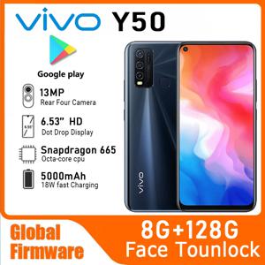 VIVO Y50 글로벌 펌웨어 스마트폰, 스냅드래곤 665 옥타 코어, 6.53 인치, 5000mAh, 8GB, 128GB, 16.0MP 카메라, 중고 휴대폰