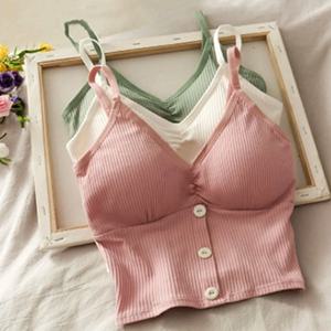 여성 니트 탱크 탑 스트랩 조끼 여성 뜨개질 자르기 탑 가슴 랩 순수 코튼 속옷 캐미솔