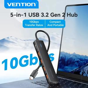 Vention USB C 허브 10Gbps Type-C 3.2 Gen2 USB 분배기 유형 C 허브 MacBook Pro Air 유형 C 멀티 포트 어댑터용 USB 포트 4개 3.2