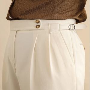 하이웨이스트 스트레이트 레그 남성 여름 비즈니스 캐주얼 루즈핏 파리 버클 젠틀맨 드레이핑 롱 팬츠 나폴리 젠틀맨