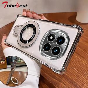 Xiaomi Redmi 14C Note 14 Pro Plus 4G 5G 실리콘 커버 용 충격 방지 도금 마그네틱 브래킷 Magsafe 케이스